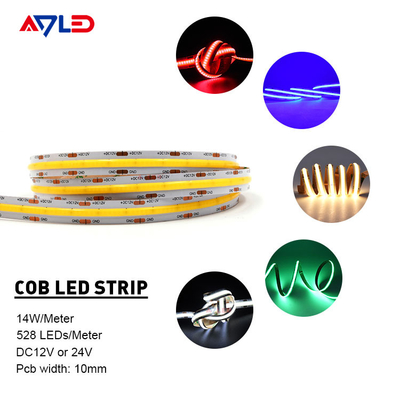 12V 24V ডটলেস COB LED স্ট্রিপ লাইট নমনীয় চিপ অন বোর্ড ডিমেবল 10 মিমি