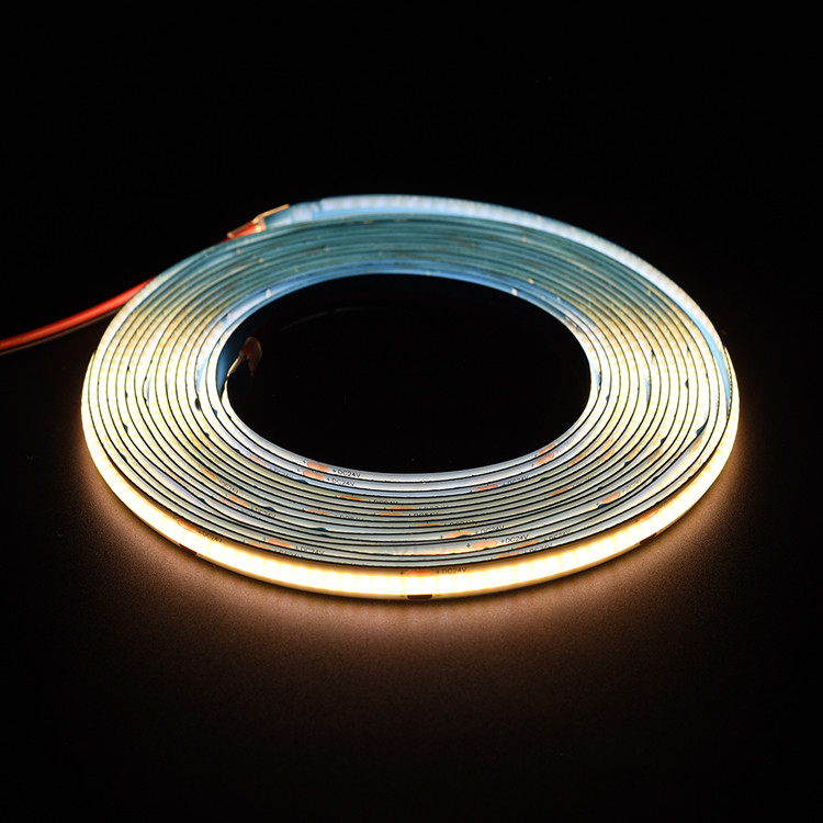 উচ্চ ঘনত্ব পয়েন্টহীন 480Leds নমনীয় COB স্ট্রিপ হালকা COB LED স্ট্রিপ 5 মিটার / রিল 8MM 12V/24V